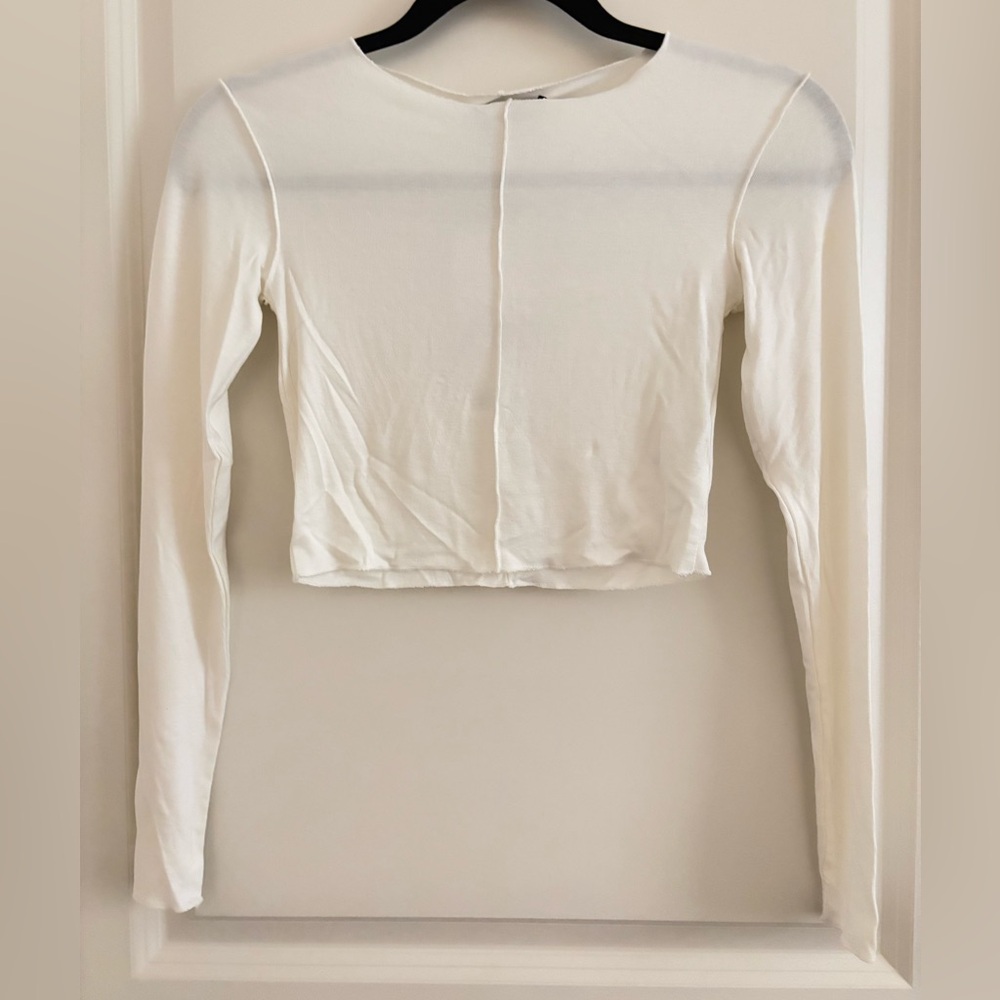 Zara Cream Long Sleeve Crop Top